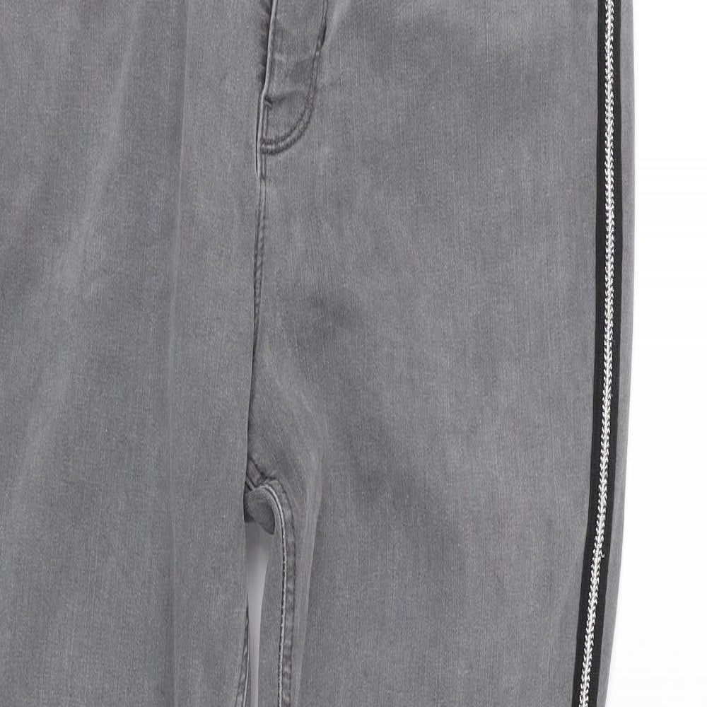 M&S Womens Grey Striped Denim Skinny Jeans Size 12 L25 in