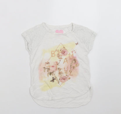 F&F Girls White   Basic T-Shirt Size 5-6 Years  - flowers, beautiful