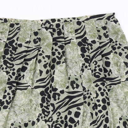 Profiles Womens Green Animal Print  Pleated Skirt Size 16  - Leopard print