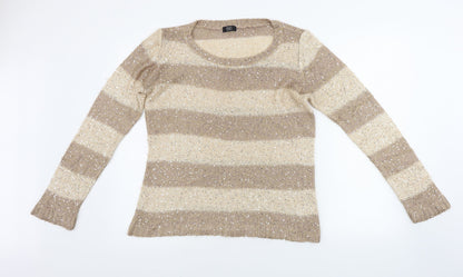 F&F Womens Beige Striped  Pullover Jumper Size 14