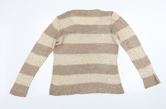 F&F Womens Beige Striped  Pullover Jumper Size 14