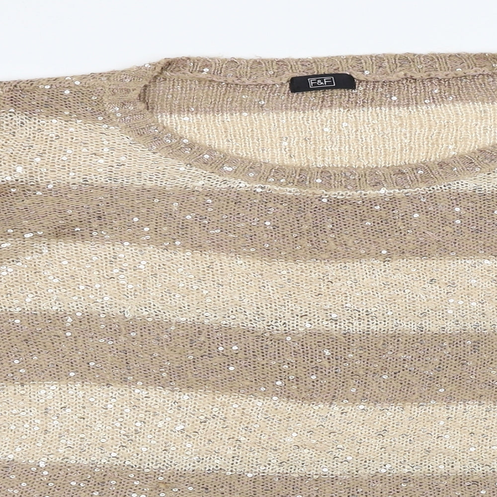 F&F Womens Beige Striped  Pullover Jumper Size 14