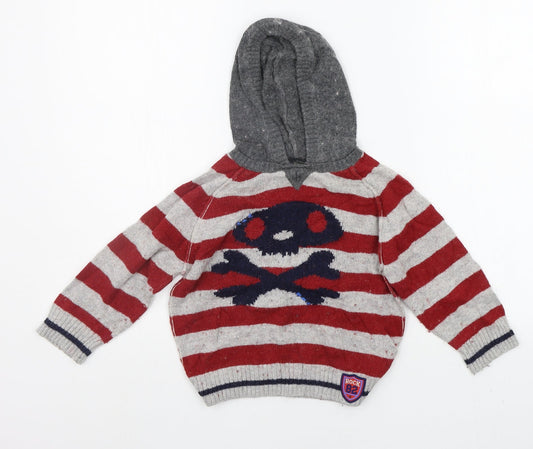 NEXT Boys Red Striped  Pullover Hoodie Size 2-3 Years