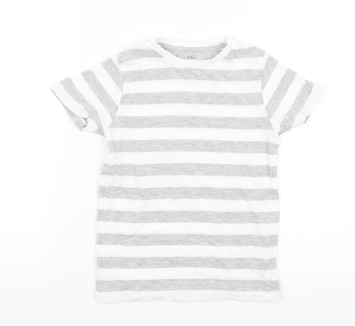 M&S Boys White Striped  Basic T-Shirt Size 4-5 Years