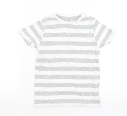 M&S Boys White Striped  Basic T-Shirt Size 4-5 Years