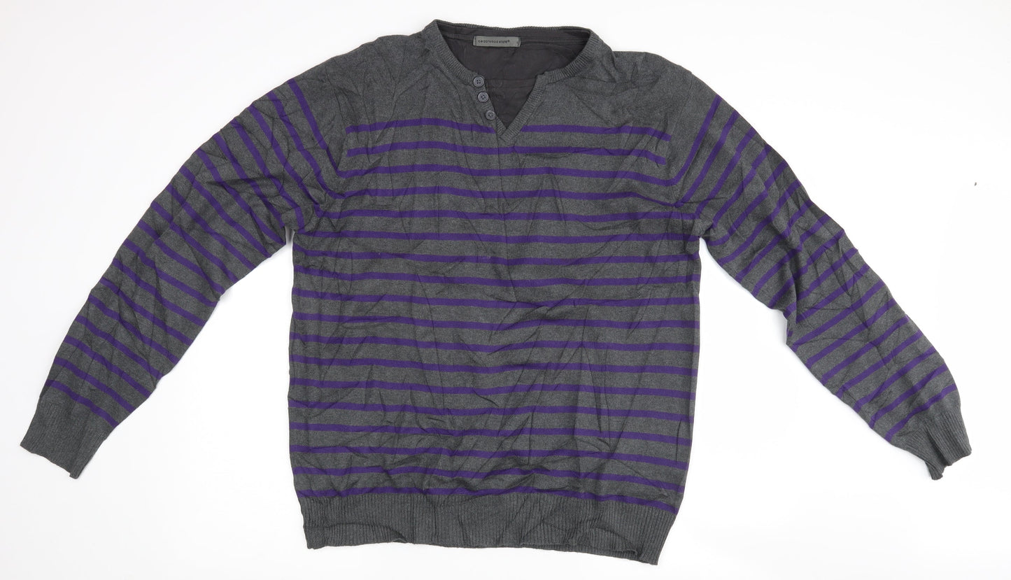 Cedar Wood State Mens Grey Striped  Pullover Jumper Size L
