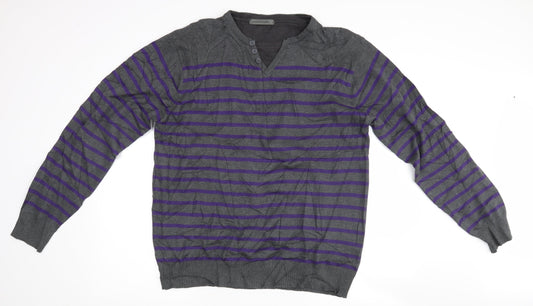 Cedar Wood State Mens Grey Striped  Pullover Jumper Size L