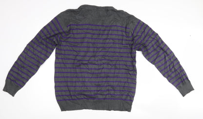 Cedar Wood State Mens Grey Striped  Pullover Jumper Size L