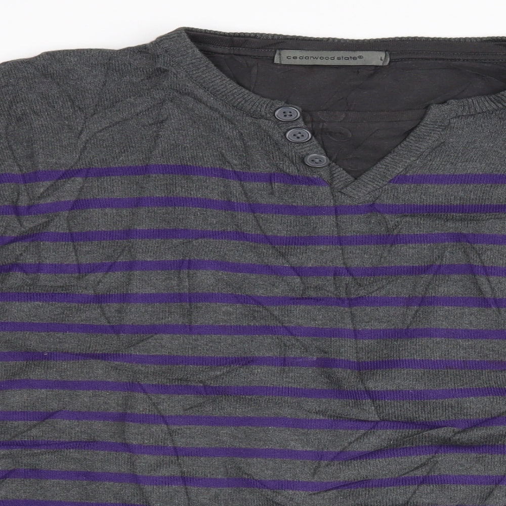Cedar Wood State Mens Grey Striped  Pullover Jumper Size L