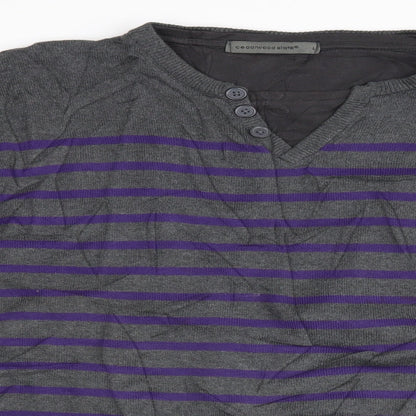 Cedar Wood State Mens Grey Striped  Pullover Jumper Size L