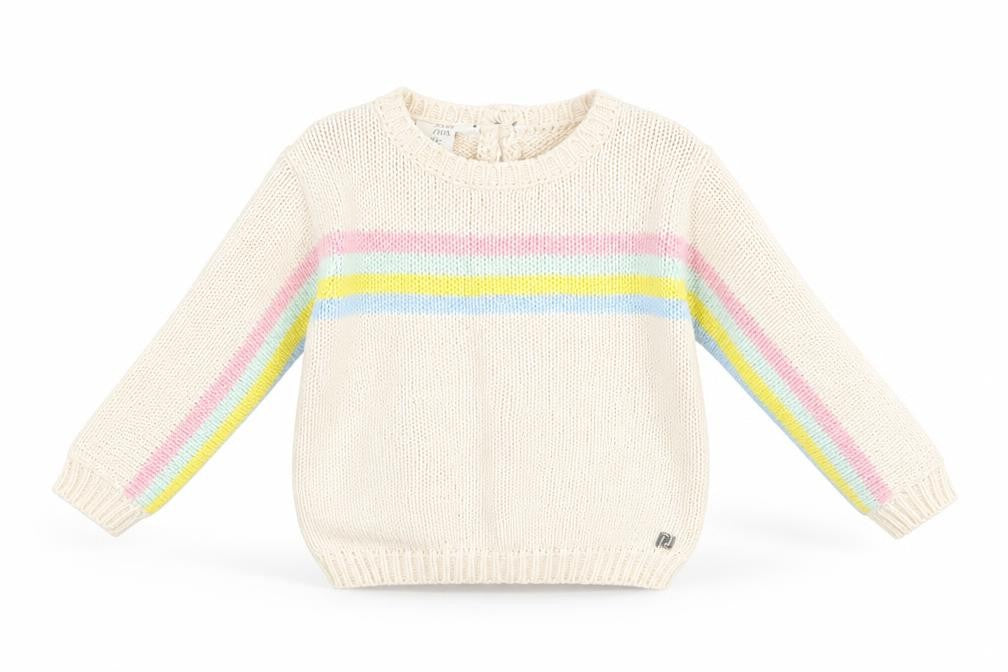 Front view of River Island boys’ ivory striped henley jumper, size 3-6, months