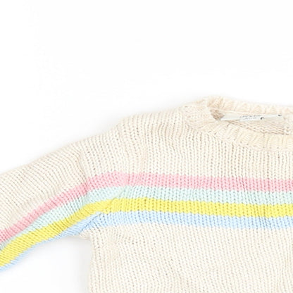 River Island Boys Ivory Striped  Henley Jumper Size 3-6 Months