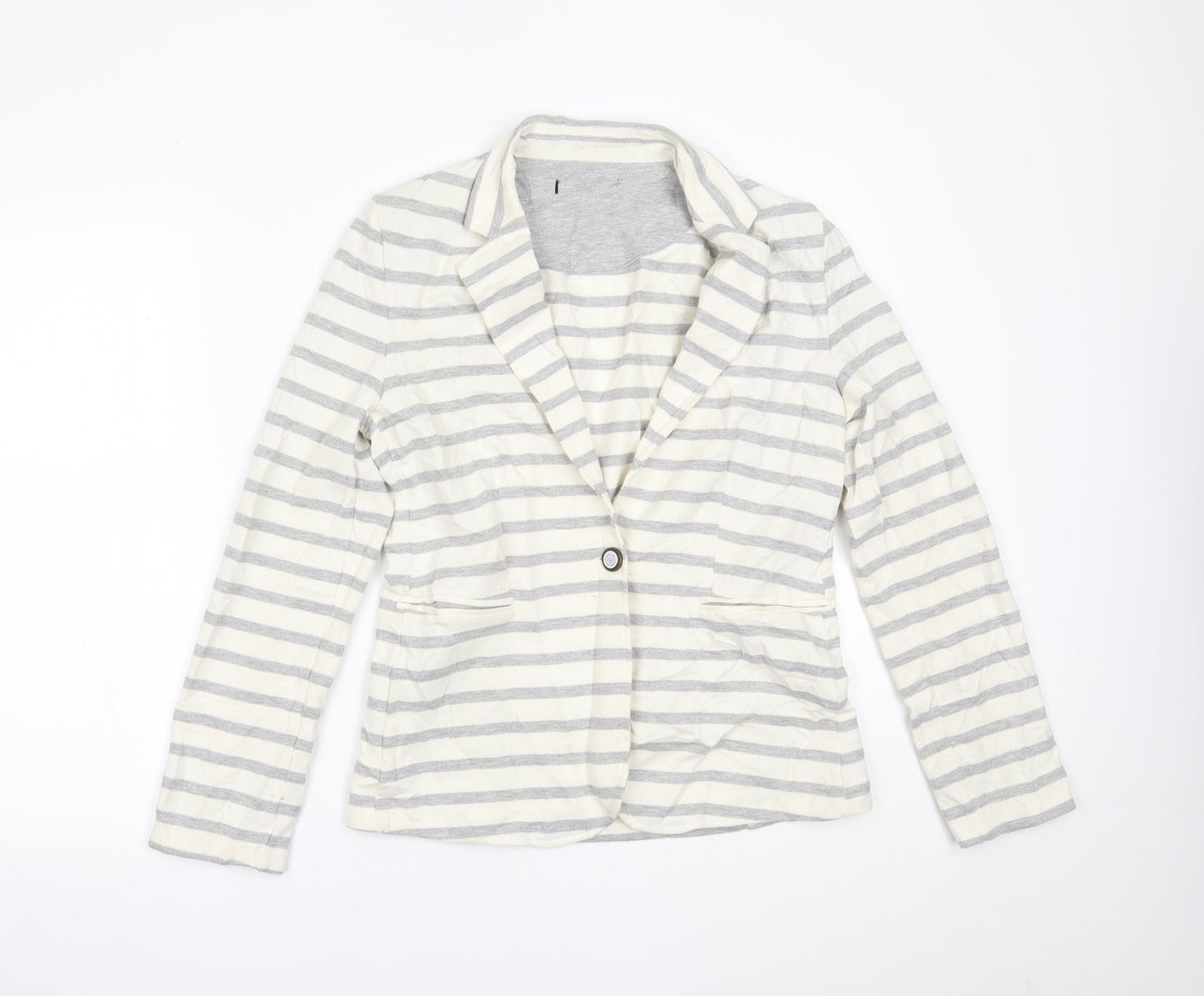 Primark Womens White Striped  Cardigan Jumper Size 12