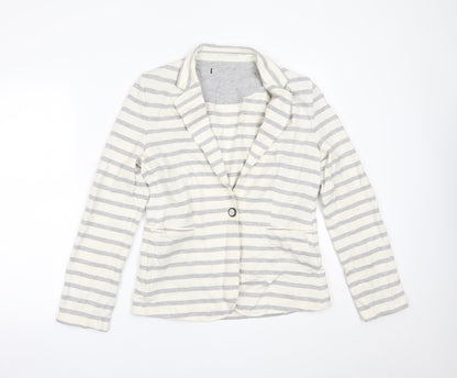 Primark Womens White Striped  Cardigan Jumper Size 12