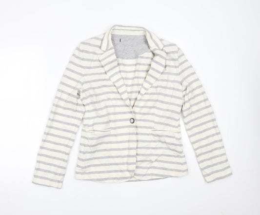 Primark Womens White Striped  Cardigan Jumper Size 12