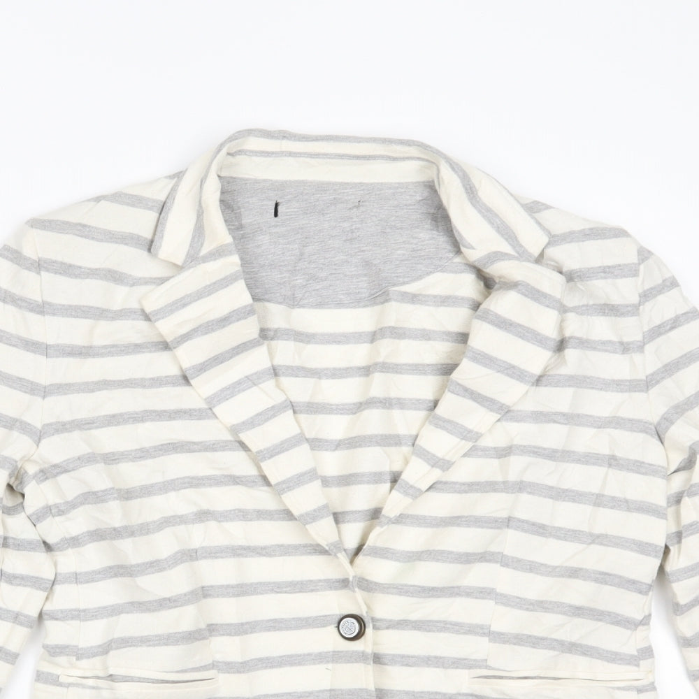 Primark Womens White Striped  Cardigan Jumper Size 12