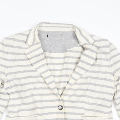 Primark Womens White Striped  Cardigan Jumper Size 12