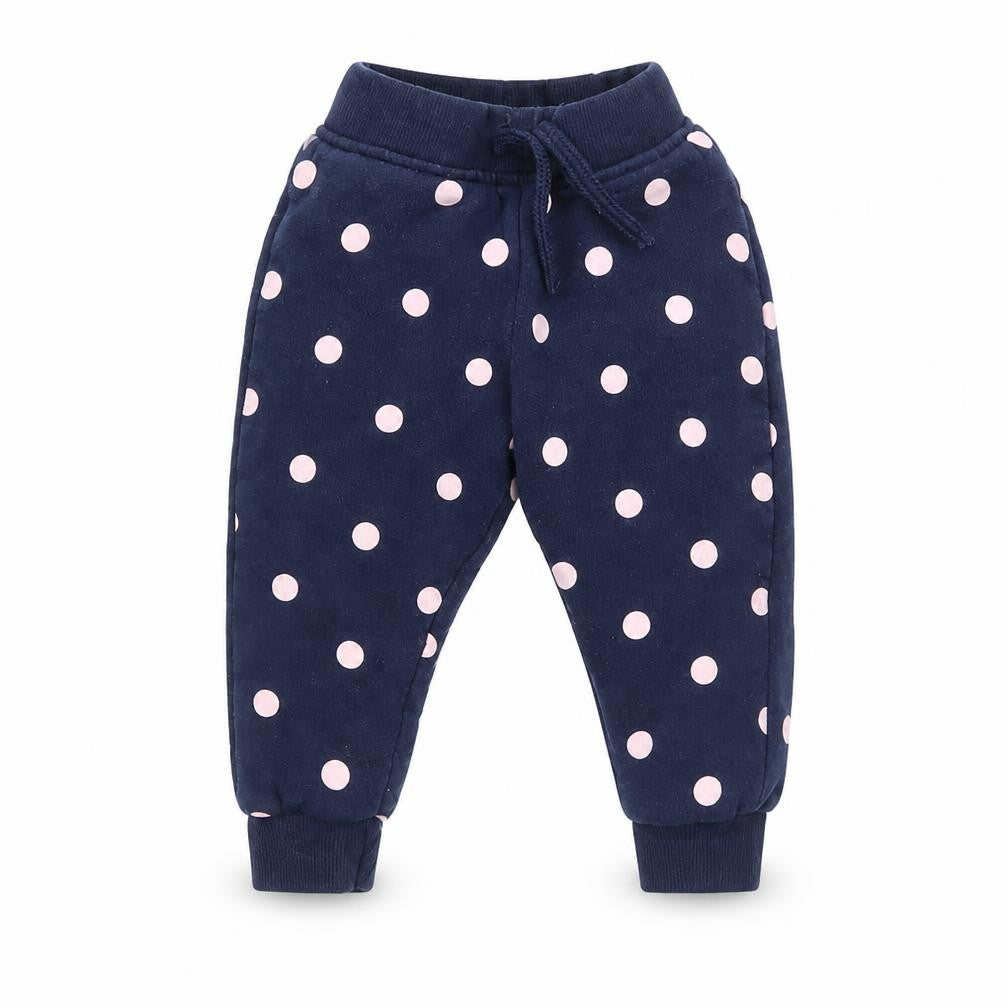 Front view of Primark Baby Blue Polka Dot Jogger Trousers, size 9, Months