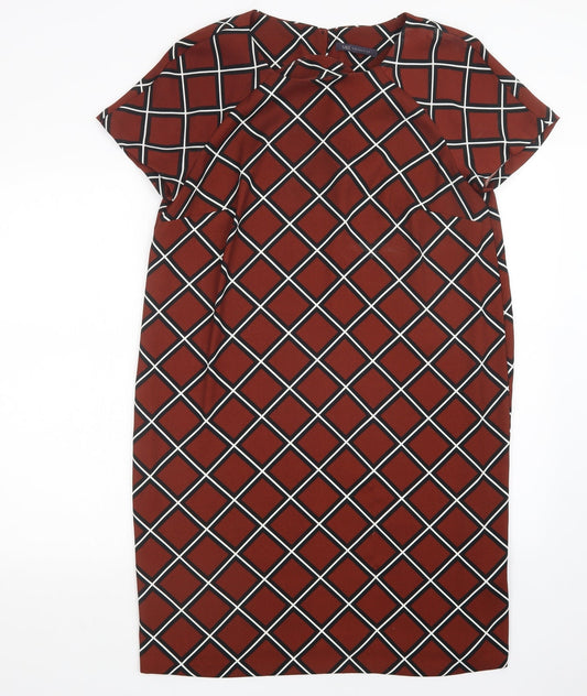 M&S Womens Brown Check  Pencil Dress  Size 14