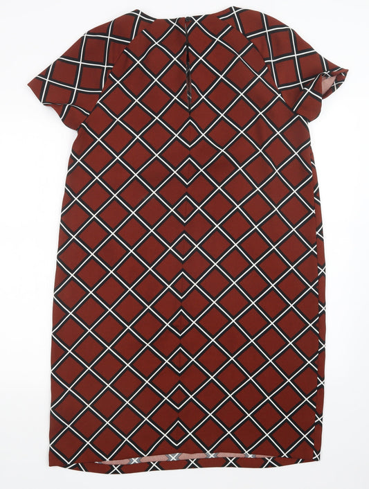 M&S Womens Brown Check  Pencil Dress  Size 14