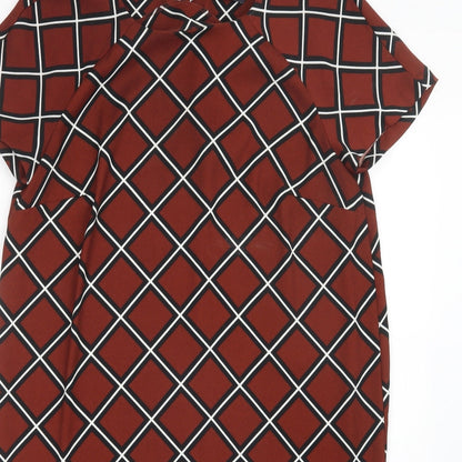 M&S Womens Brown Check  Pencil Dress  Size 14