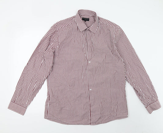 Mens UK Size 16.5 Matalan Red  Button-Up Long Sleeve Casual Shirt