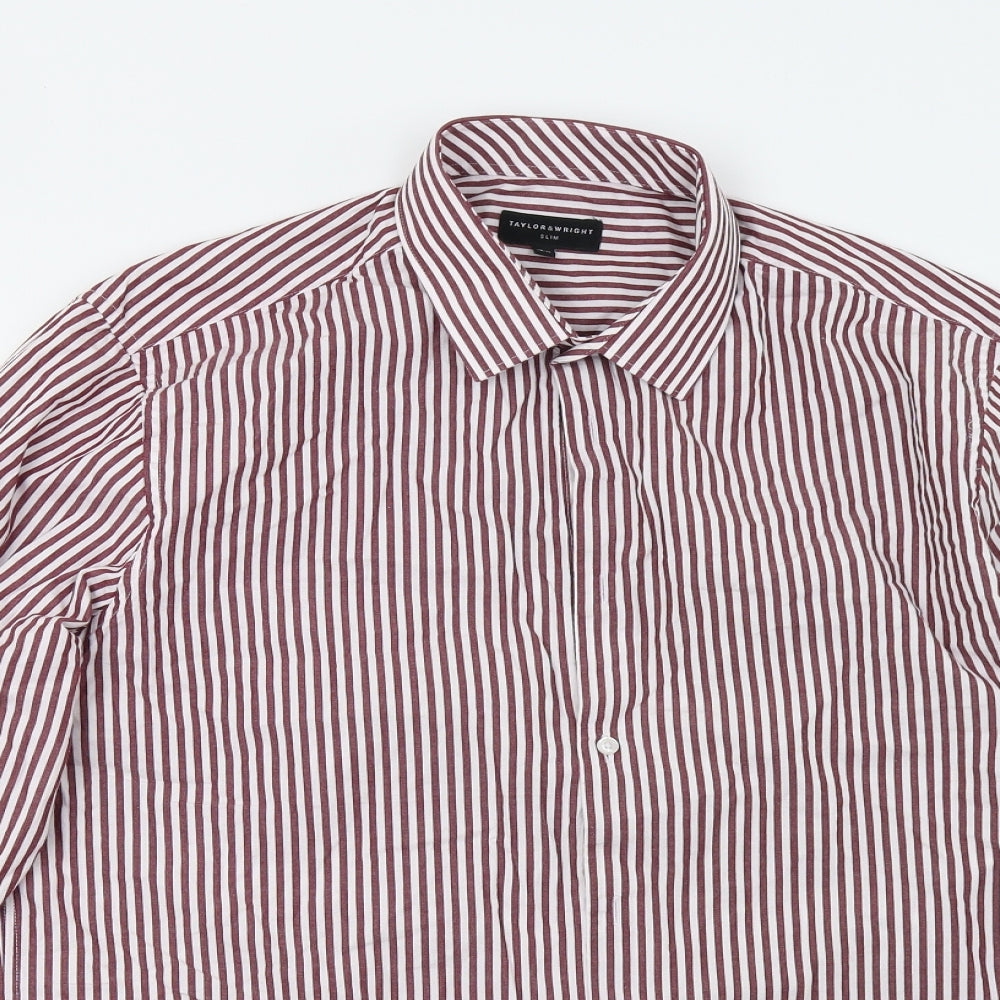 Mens UK Size 16.5 Matalan Red  Button-Up Long Sleeve Casual Shirt
