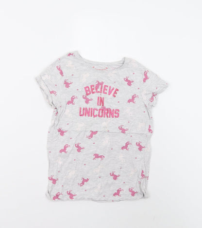 Primark Girls Grey Solid  Top Pyjama Top Size 10-11 Years  - Unicorns