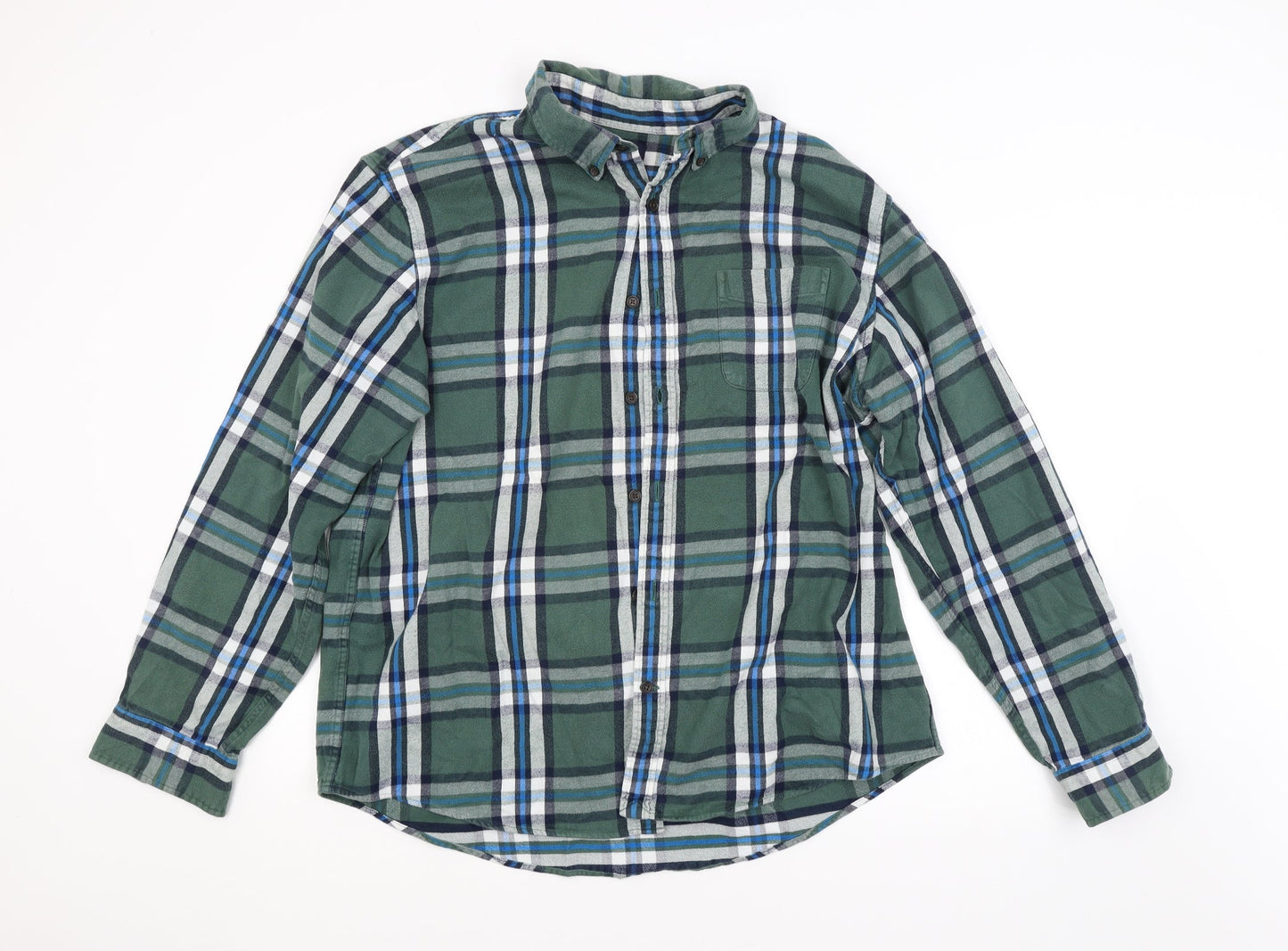 Mens UK Size XL LAND'S END Green  Button-Up Long Sleeve Casual Shirt