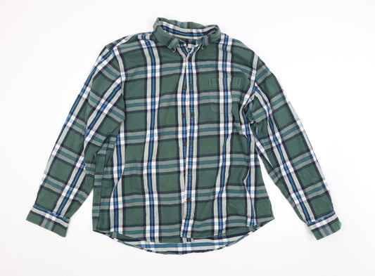 Mens UK Size XL LAND'S END Green  Button-Up Long Sleeve Casual Shirt