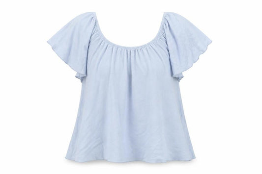 Front view of Atmosphere women’s blue basic t-shirt, size UK 12