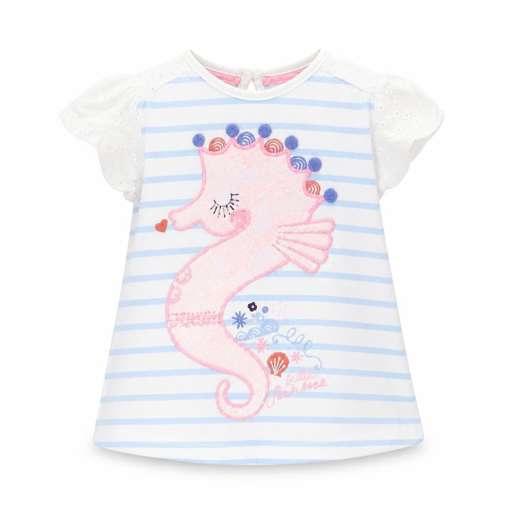 Tu Girls Blue Striped  Basic T-Shirt Size 9-12 Months
