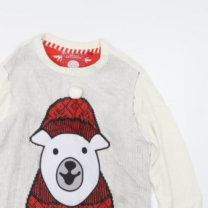 Brave Soul Mens Ivory  Knit Pullover Jumper Size S  - Christmas