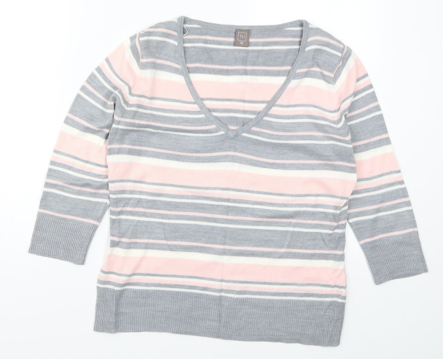 TU Womens Pink Striped Knit Pullover Jumper Size 12