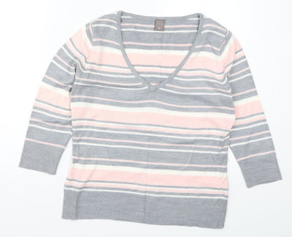 TU Womens Pink Striped Knit Pullover Jumper Size 12