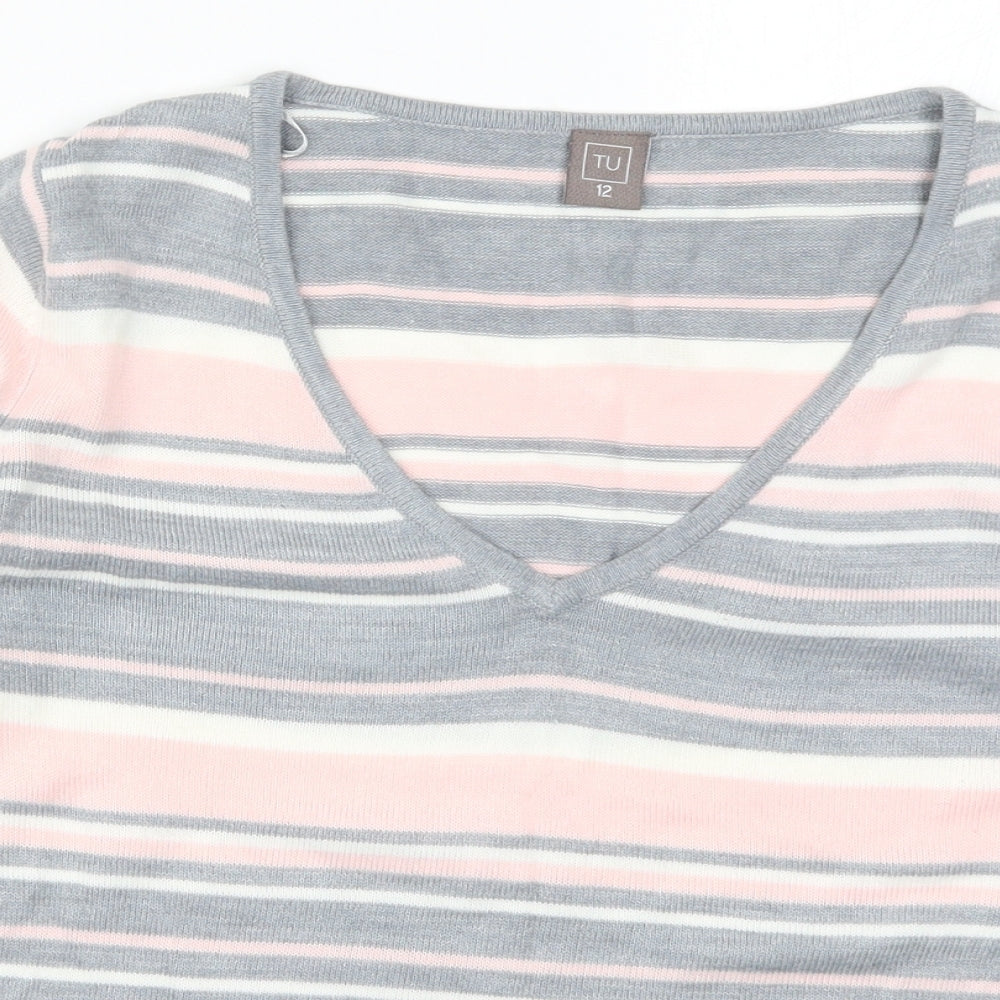 TU Womens Pink Striped Knit Pullover Jumper Size 12