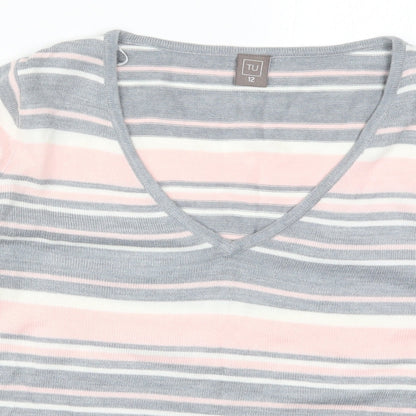 TU Womens Pink Striped Knit Pullover Jumper Size 12