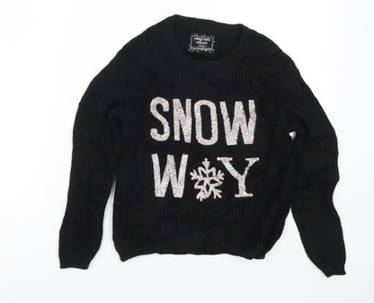 Primark Girls Black  Knit Pullover Jumper Size 8-9 Years  - Snow Way