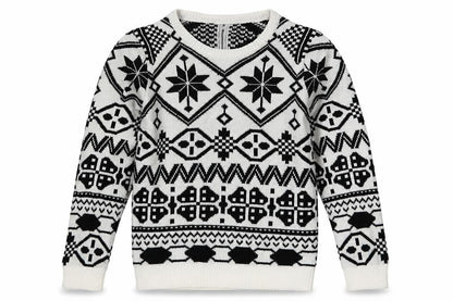 Pepperts Girls White Geometric Knit Pullover Jumper Size 6-7 Years  - Black and White