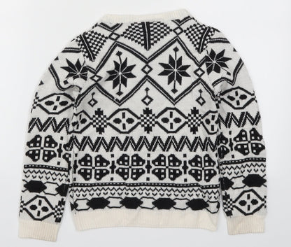 Pepperts Girls White Geometric Knit Pullover Jumper Size 6-7 Years  - Black and White