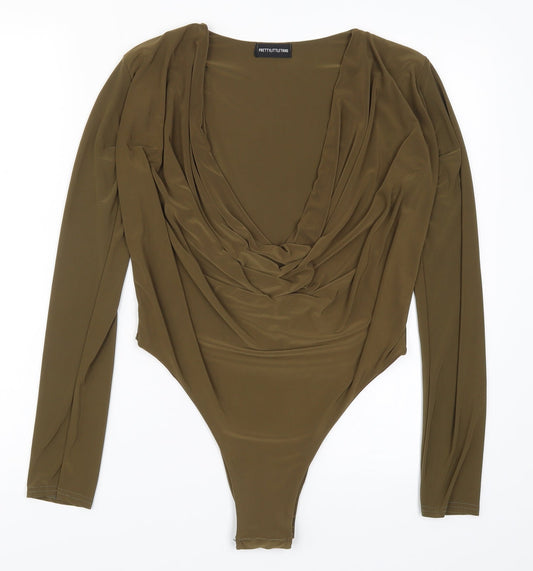 PRETTYLITTLETHING Womens Brown   Bodysuit One-Piece Size 12  - Khaki
