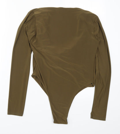 PRETTYLITTLETHING Womens Brown   Bodysuit One-Piece Size 12  - Khaki