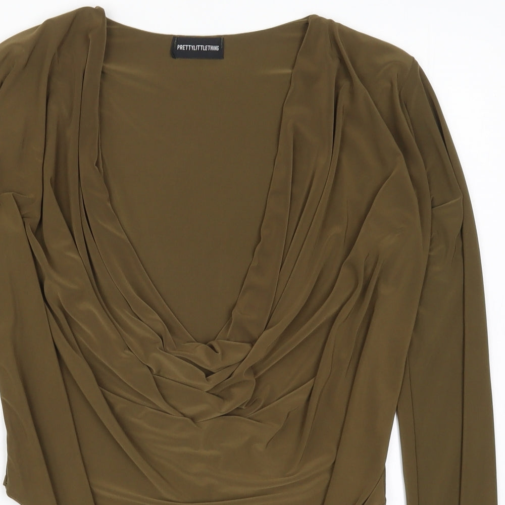 PRETTYLITTLETHING Womens Brown   Bodysuit One-Piece Size 12  - Khaki