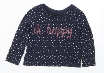 Primark Girls Blue   Basic T-Shirt Size 18-24 Months  - Be Happy Love Hearts