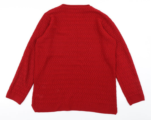 Isle Essentials Womens Red  Knit Pullover Jumper Size M