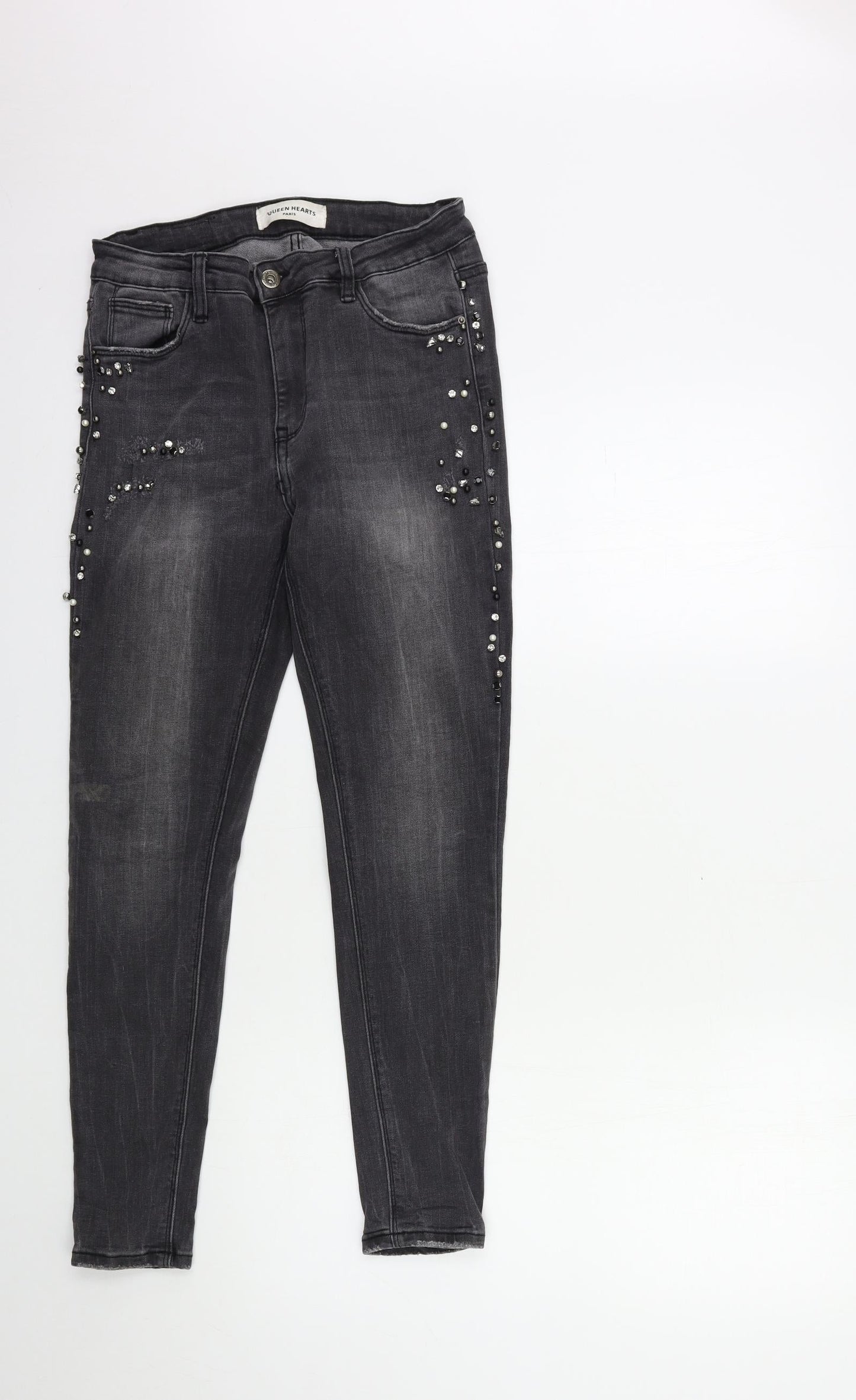 Queen Hearts Womens Black  Denim Skinny Jeans Size 26 in L27 in