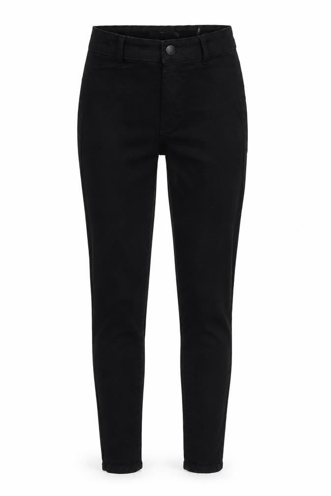Front view of Denim & Co. women’s black denim skinny jeans, size UK 8, 25-inch leg