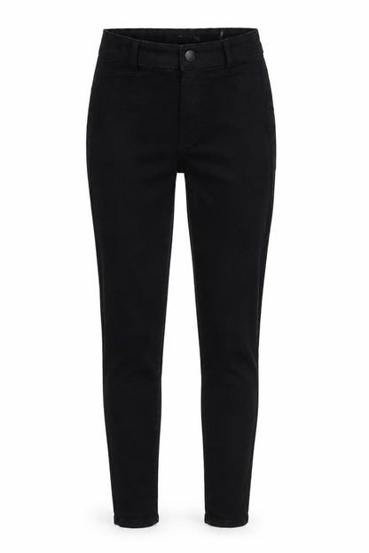 Front view of Denim & Co. women’s black denim skinny jeans, size UK 8, 25-inch leg