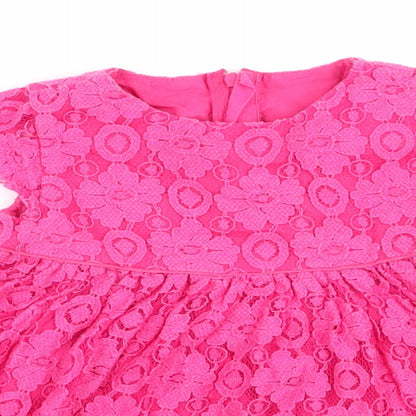 M&S Girls Pink Floral  Fit & Flare  Size 6-9 Months
