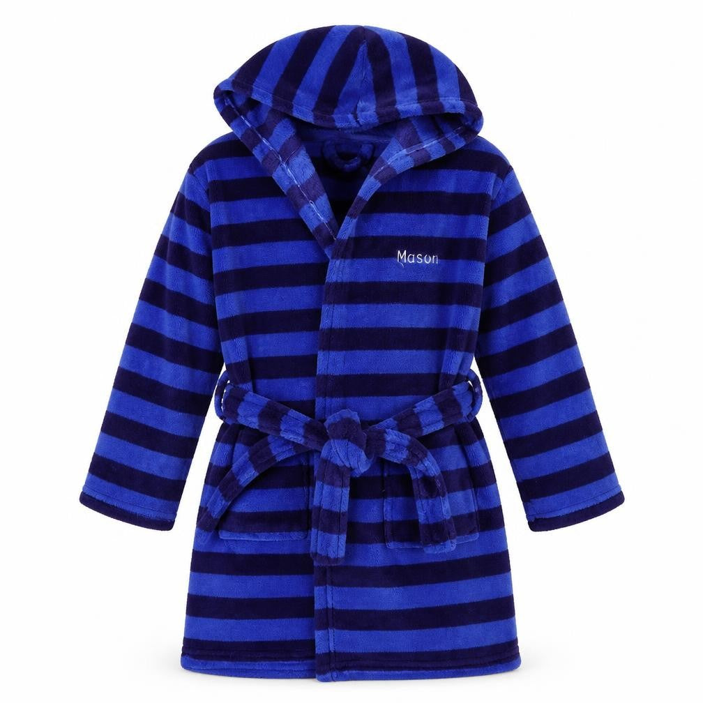 Preworn Boys Blue Striped Microfibre  Robe Size 6-7 Years